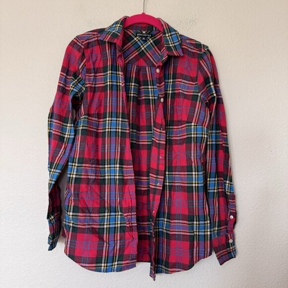 J Crew Mercantile Button Front Plaid Shirt Women XS Red Green Flannel - Picture 1 of 7